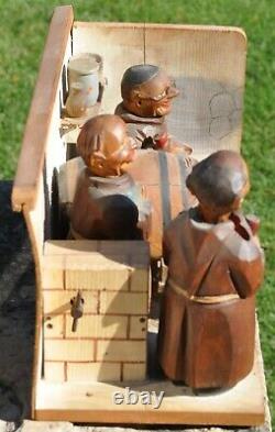 Monks in the Cellar, Italian Anri Hand Carved Mechanical Wood Set Musical Box