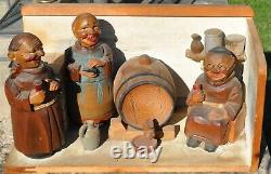 Monks in the Cellar, Italian Anri Hand Carved Mechanical Wood Set Musical Box