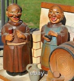 Monks in the Cellar, Italian Anri Hand Carved Mechanical Wood Set Musical Box