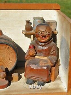 Monks in the Cellar, Italian Anri Hand Carved Mechanical Wood Set Musical Box