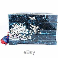 Mother of Pearl Jewelry Boxes Music Jewelry Organizer 2Drawers Black LM32 Blue