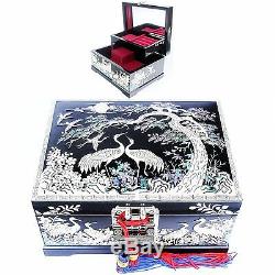 Mother of Pearl Jewelry Boxes Music Jewelry Organizers 2Drawers Black LM35 Black