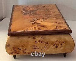 Music Box Jewelry Box with Ring Holder Large Burl wood and Marquetry Italy