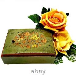 Music Box Roses Birdseye Wood Jewelry Box Dr Zhivago Laras Theme Green Vintage