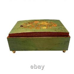 Music Box Roses Birdseye Wood Jewelry Box Dr Zhivago Laras Theme Green Vintage