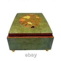 Music Box Roses Birdseye Wood Jewelry Box Dr Zhivago Laras Theme Green Vintage