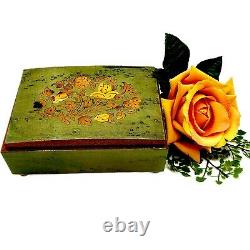 Music Box Roses Birdseye Wood Jewelry Box Dr Zhivago Laras Theme Green Vintage