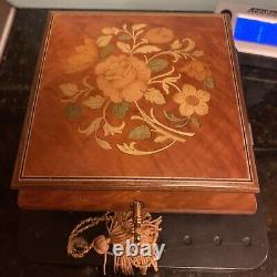 Music Jewelry Box Made In Italy Wood Inlay 5.25 X 5.25 and 2.5 Tall Locks