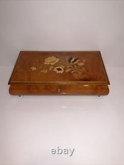 Music Jewelry Box Made in Italy & Swiss Art Decor Inlaid Wood Works Edelweiss