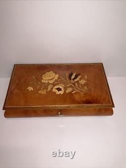 Music Jewelry Box Made in Italy & Swiss Art Decor Inlaid Wood Works Edelweiss