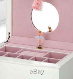 Musical Ballerina Jewelry Box, White Storage Display Chest Wood Organizer, Girls