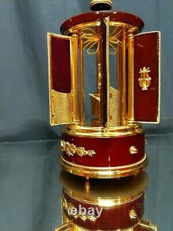 NEAR MINT! Vintage Reuge Carousel Music Box Minuet & Blue Danube Gold Brass Wood