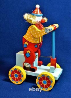 NOS 1960-70s solid wood Clown on the Cart Music in Motion Music Box