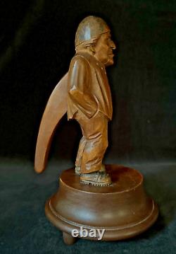 NUTCRACKER MUSIC BOX STANDING MAN SWISS Black Forest Wood Carved ANTIQUE c1900