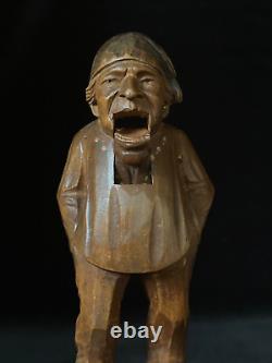 NUTCRACKER MUSIC BOX STANDING MAN SWISS Black Forest Wood Carved ANTIQUE c1900