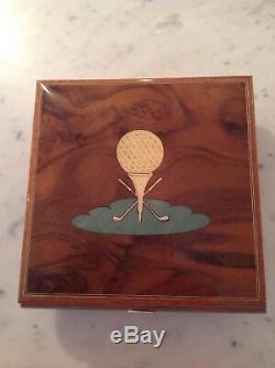 New Large 7 Reuge Italy Golf Design Inlaid Wood Music Box The Impossible Dream