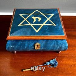 New Star of David Wood Inlay Jewelry & Music Box Plays Hatikvah Made in Italy