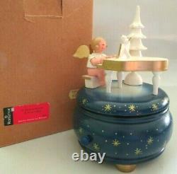 Nwt Wood Erzgebirge Ulbricht Reuge Turning Music Box, Angel, Piano, Xmas Tree