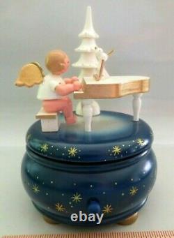 Nwt Wood Erzgebirge Ulbricht Reuge Turning Music Box, Angel, Piano, Xmas Tree