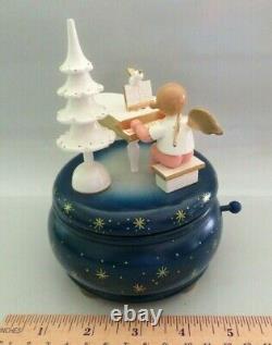 Nwt Wood Erzgebirge Ulbricht Reuge Turning Music Box, Angel, Piano, Xmas Tree