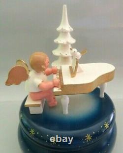 Nwt Wood Erzgebirge Ulbricht Reuge Turning Music Box, Angel, Piano, Xmas Tree