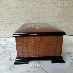 ORPHEUS SANKYO Music Box 50 Note Clair de lune 2 Parts Made In Italy Wood Inlay