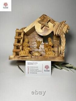 Olive Wood Hand Carved Musical Box Nativity Set Christmas Carved Bethlehem Art