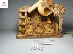 Olive Wood Hand Carved Musical Box Nativity Set Christmas Carved Bethlehem Art