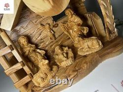 Olive Wood Hand Carved Musical Box Nativity Set Christmas Carved Bethlehem Art