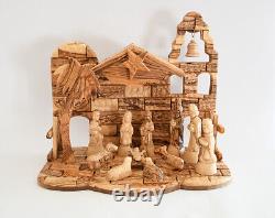 Olive Wood Hand Carved Nativity Scene with Music Box Movable Figure Bethlehem