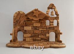 Olive Wood Hand Carved Nativity Scene with Music Box Movable Figure Bethlehem