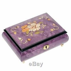 Ornate Floral Design Italian Hand Crafted Inlaid Wood Music Box Minuet No. 1