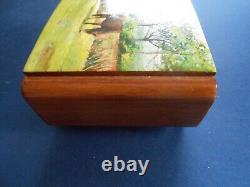 Painted vintage wooden musical jewellery box