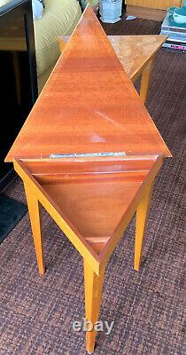 Pair of Vintage Triangular Marquetry Inlaid Tables with Reuge Music Box
