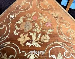 Pair of Vintage Triangular Marquetry Inlaid Tables with Reuge Music Box