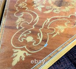 Pair of Vintage Triangular Marquetry Inlaid Tables with Reuge Music Box