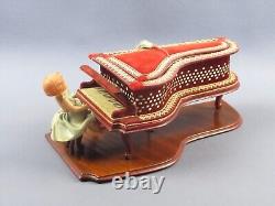 Piano Music Box Wood And Fabric With Dolly Jewelry Vintage Years'60