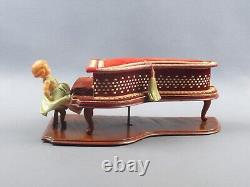 Piano Music Box Wood And Fabric With Dolly Jewelry Vintage Years'60