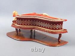 Piano Music Box Wood And Fabric With Dolly Jewelry Vintage Years'60