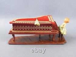 Piano Music Box Wood And Fabric With Dolly Jewelry Vintage Years'60