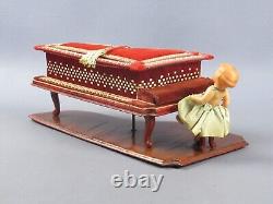 Piano Music Box Wood And Fabric With Dolly Jewelry Vintage Years'60