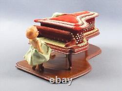 Piano Music Box Wood And Fabric With Dolly Jewelry Vintage Years'60