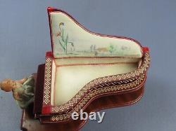 Piano Music Box Wood And Fabric With Dolly Jewelry Vintage Years'60