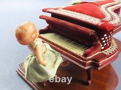 Piano Music Box Wood And Fabric With Dolly Jewelry Vintage Years'60