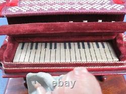 Piano Music Box Wood And Fabric With Dolly Jewelry Vintage Years'60