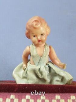 Piano Music Box Wood And Fabric With Dolly Jewelry Vintage Years'60