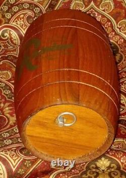 RAINIER Wooden BEER Barrel Bank & Music Box Cork Barware 5.25 Tall RARE Wood