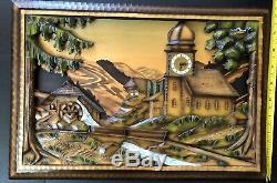 RARE LARGE Vtg Swiss REUGE Mill in the Black Forest Wood Wall Music Box Clock