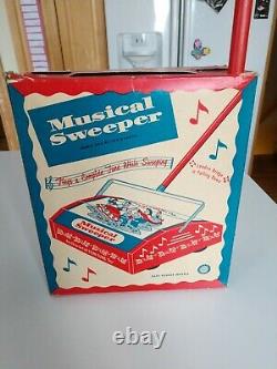 RARE Ohio Art Wood Tin Litho 933 Musical Sweeper Toy in Box Unused NOS