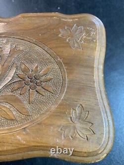 RARE Papeterie Raeber Muller Wood Etched Music Box 6.75 x 4.75 x 3.25 WORKS